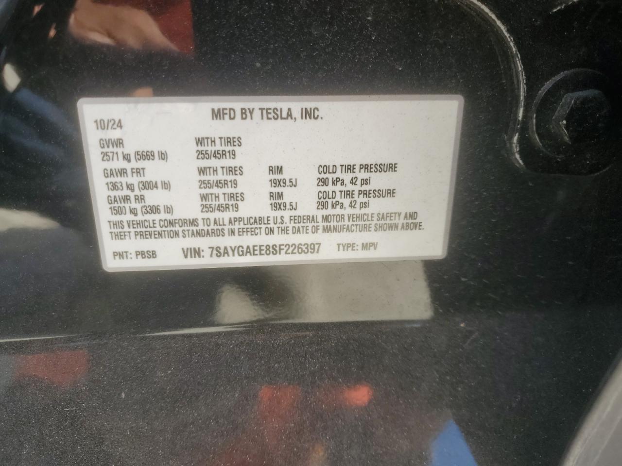 2025 Tesla Model Y VIN: 7SAYGAEE8SF226397 Lot: 92616525