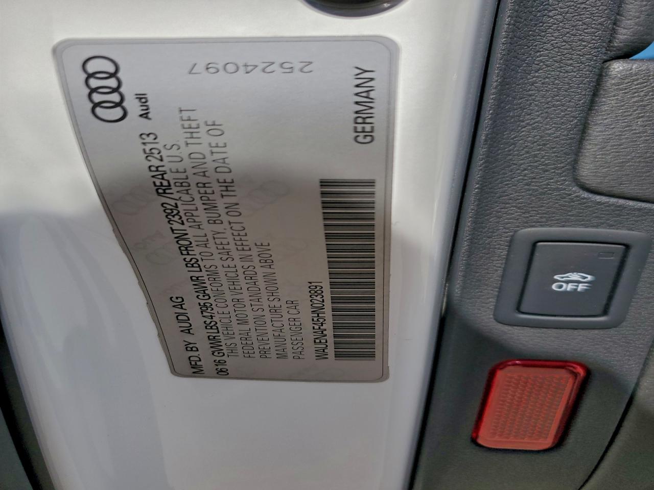 2017 Audi A4 Premium Plus VIN: WAUENAF45HN023891 Lot: 91117015