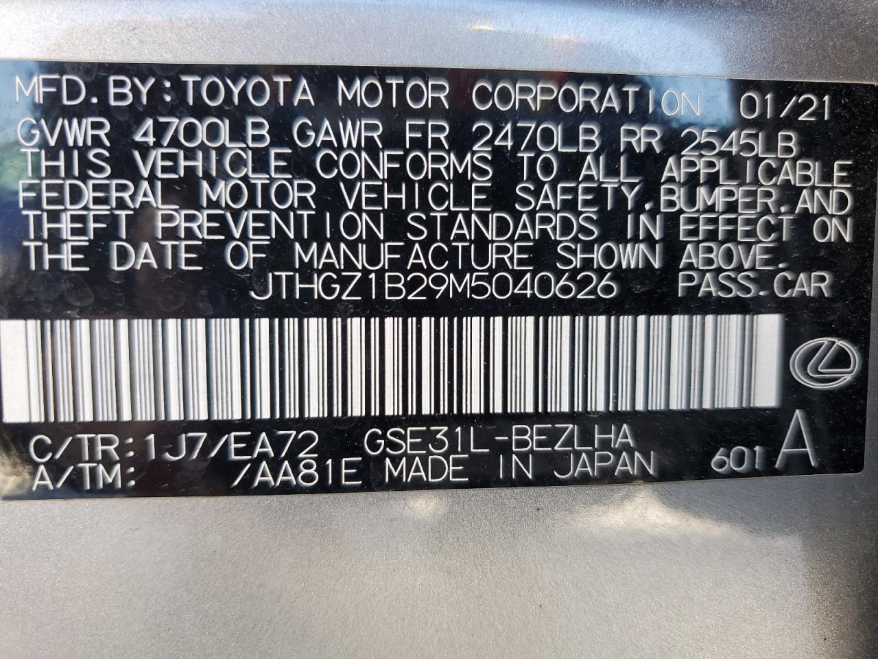 2021 Lexus Is 350 F Sport VIN: JTHGZ1B29M5040626 Lot: 91522995