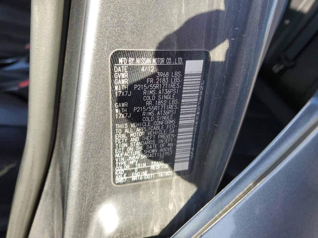 2012 Nissan Juke S VIN: JN8AF5MR4CT111957 Lot: 92186775