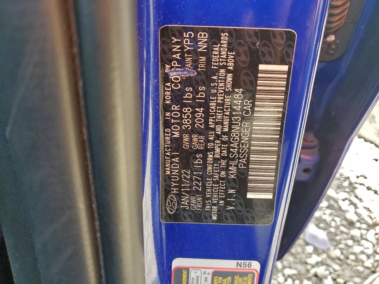 2022 Hyundai Elantra Sel VIN: KMHLS4AG8NU314484 Lot: 94085005