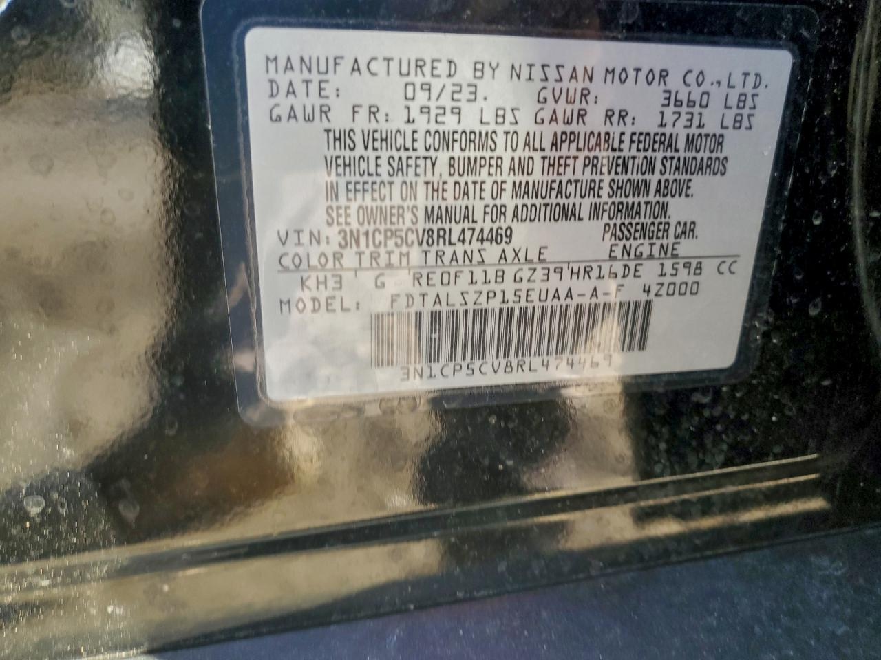 2024 Nissan Kicks Sv VIN: 3N1CP5CV8RL474469 Lot: 93018945