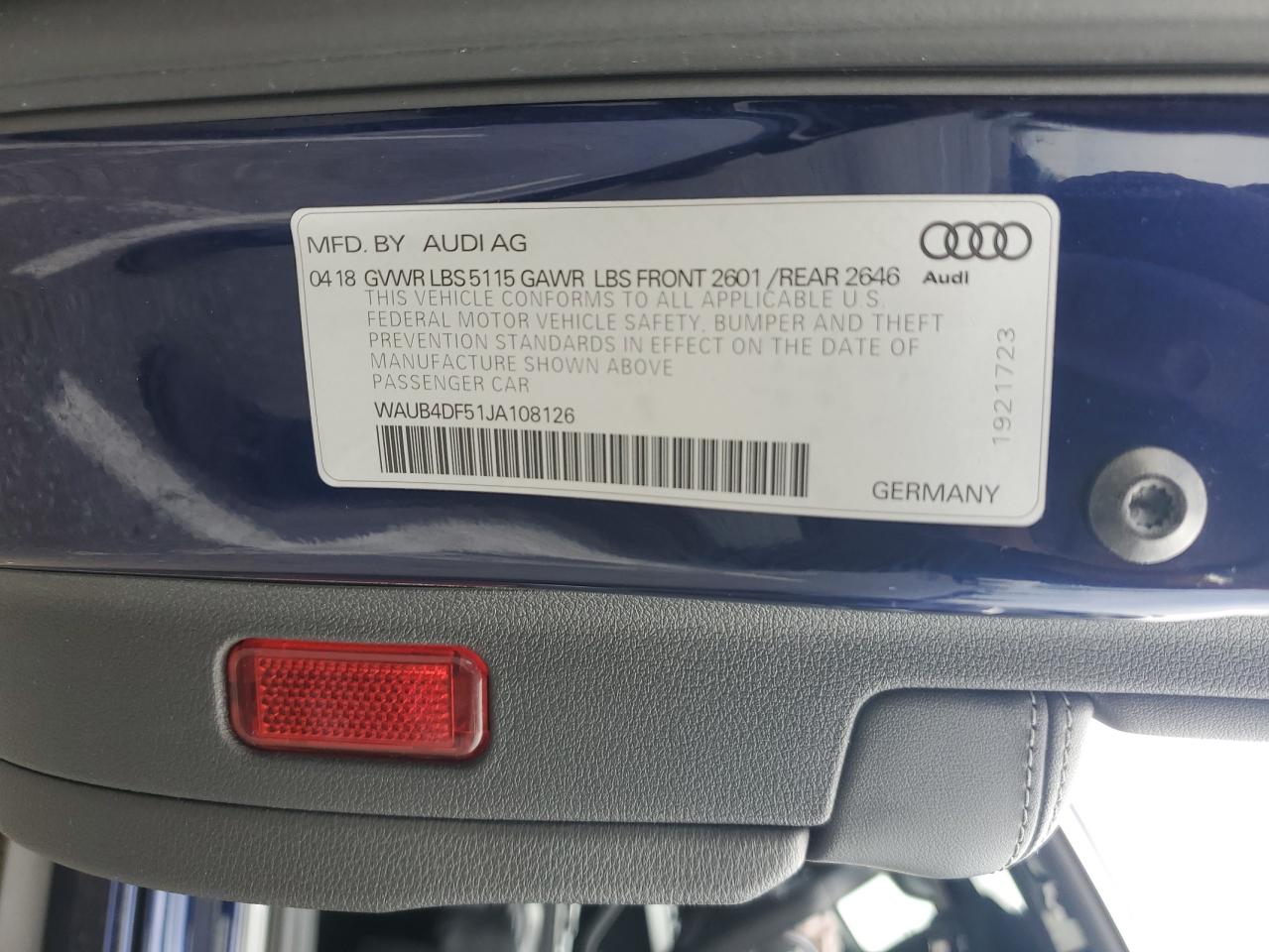 2018 Audi S5 Premium Plus VIN: WAUB4DF51JA108126 Lot: 92419165