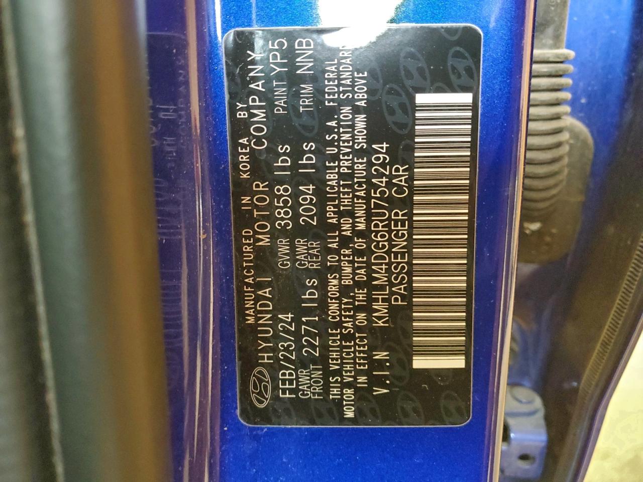 2024 Hyundai Elantra Sel VIN: KMHLM4DG6RU754294 Lot: 94565515