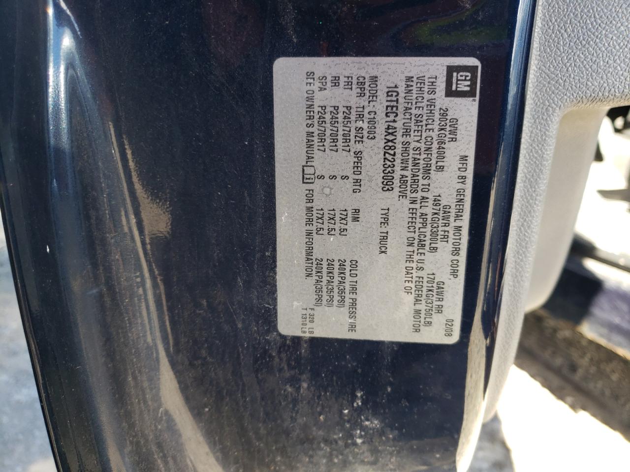 2008 GMC Sierra C1500 VIN: 1GTEC14XX8Z233093 Lot: 91528635