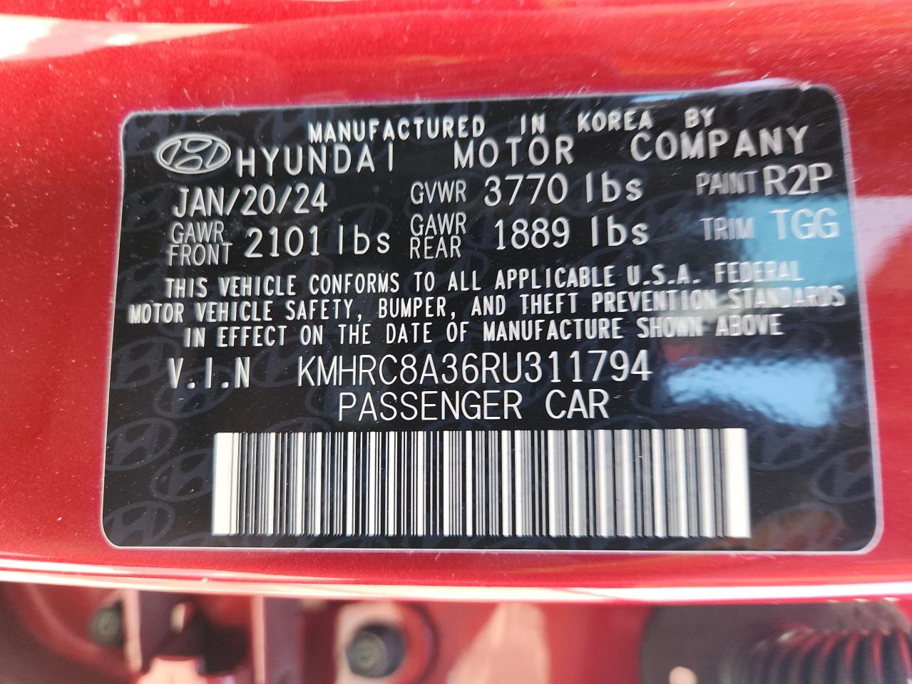 2024 Hyundai Venue Sel VIN: KMHRC8A36RU311794 Lot: 91415075