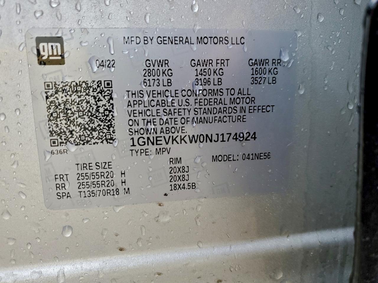 2022 Chevrolet Traverse Premier VIN: 1GNEVKKW0NJ174924 Lot: 93961465