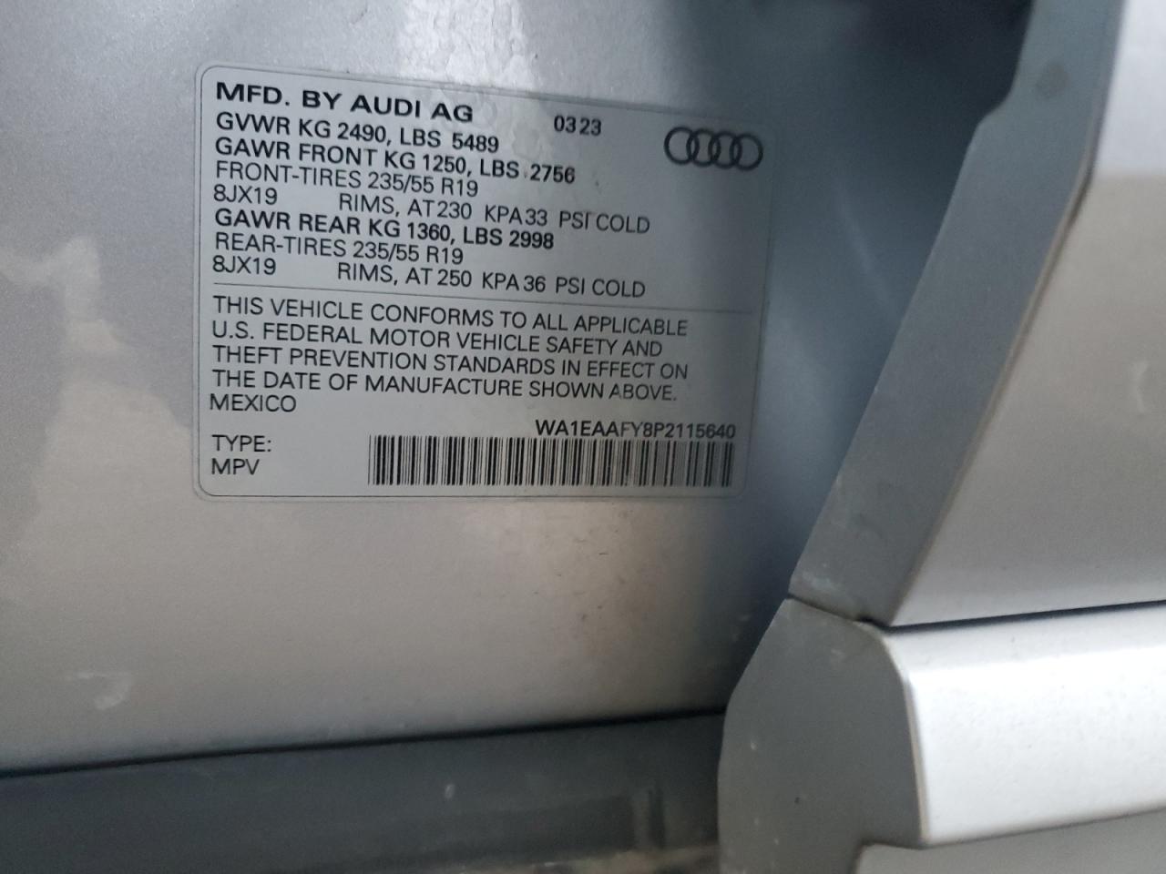 2023 Audi Q5 Premium Plus 45 VIN: WA1EAAFY8P2115640 Lot: 93419175