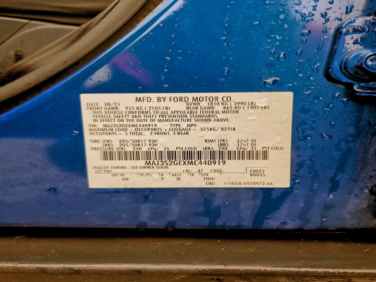 2021 Ford Ecosport Se VIN: MAJ3S2GEXMC440919 Lot: 94539805