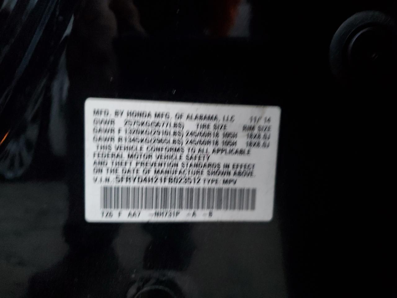 2015 Acura Mdx VIN: 5FRYD4H21FB023512 Lot: 92666085