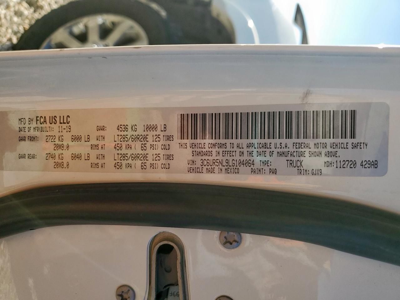 2020 Ram 2500 Laramie VIN: 3C6UR5NL9LG104064 Lot: 91572895