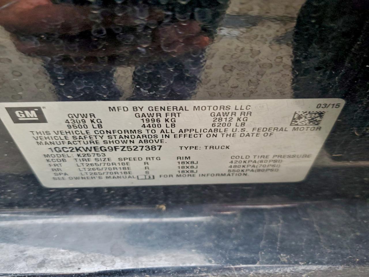 2015 Chevrolet Silverado K2500 Heavy Duty Ltz VIN: 1GC2KWEG9FZ527387 Lot: 93276675