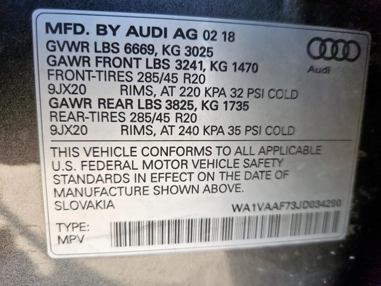 2018 Audi Q7 Prestige VIN: WA1VAAF73JD034290 Lot: 92895845