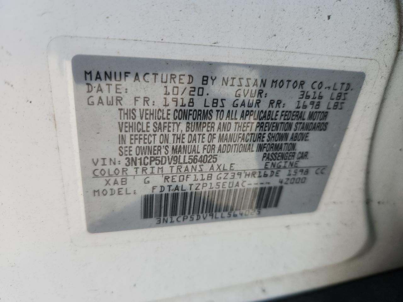 2020 Nissan Kicks Sr VIN: 3N1CP5DV9LL564025 Lot: 92885885