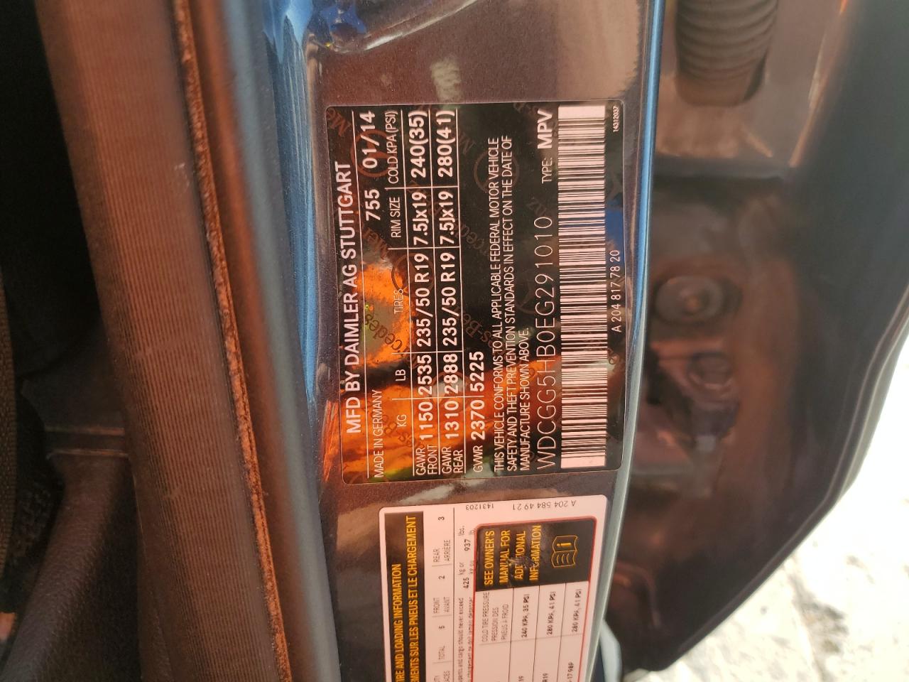 2014 Mercedes-Benz Glk 350 VIN: WDCGG5HB0EG291010 Lot: 90922355