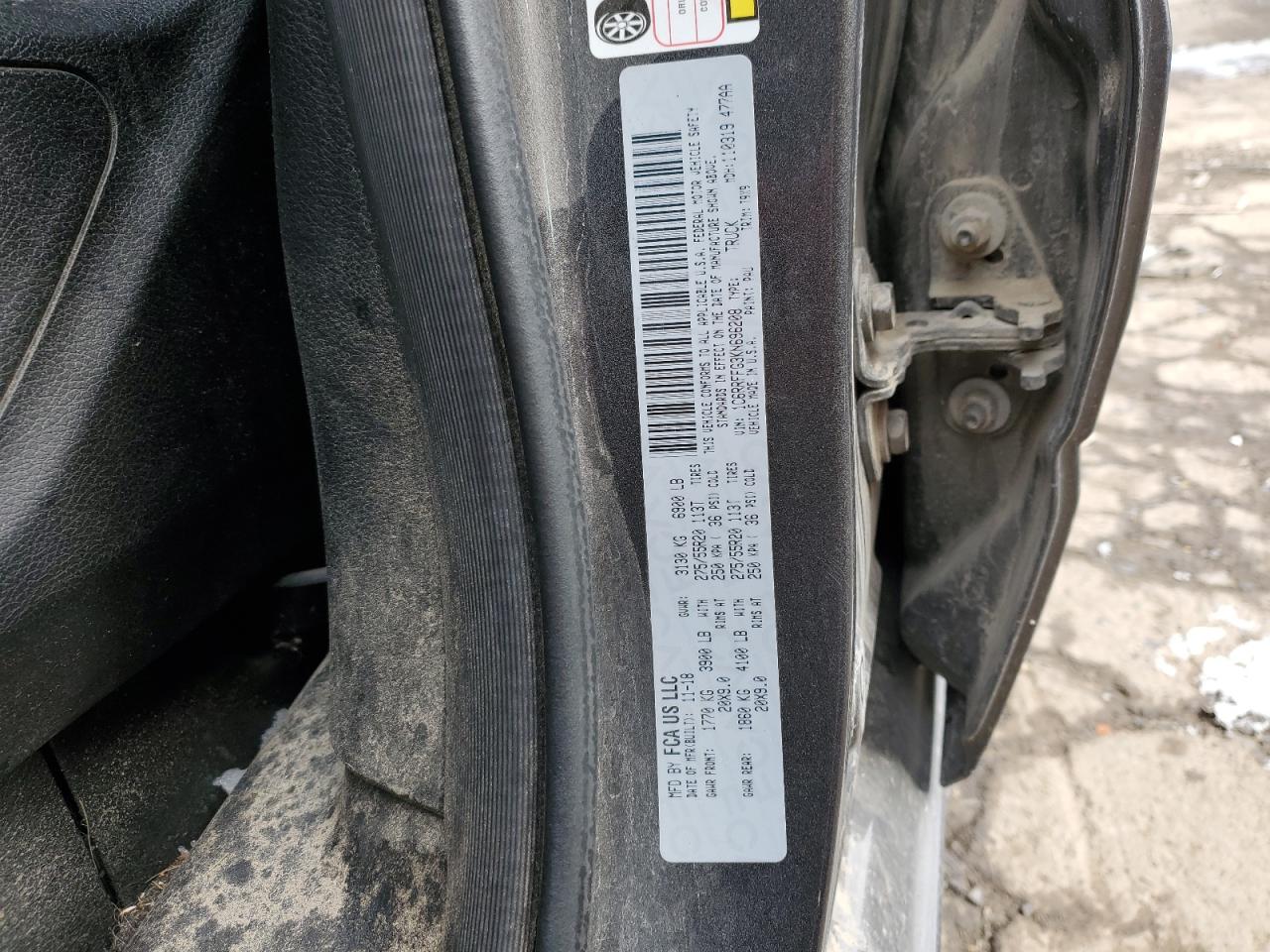 2019 Ram 1500 Big Horn/Lone Star VIN: 1C6RRFFG3KN696208 Lot: 91098615