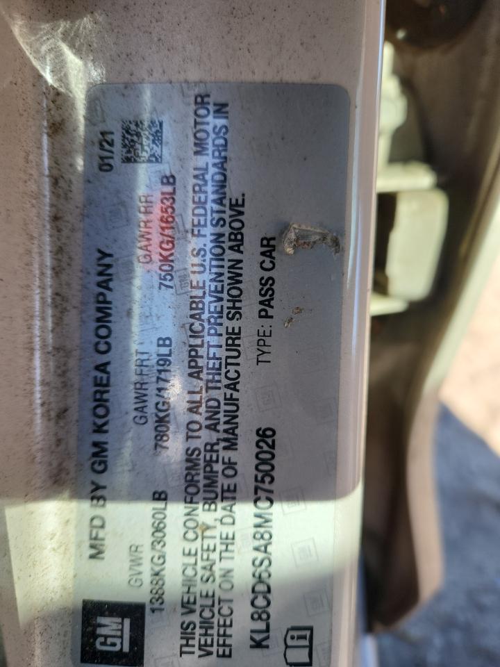 2021 Chevrolet Spark 1Lt VIN: KL8CD6SA8MC750026 Lot: 92272235