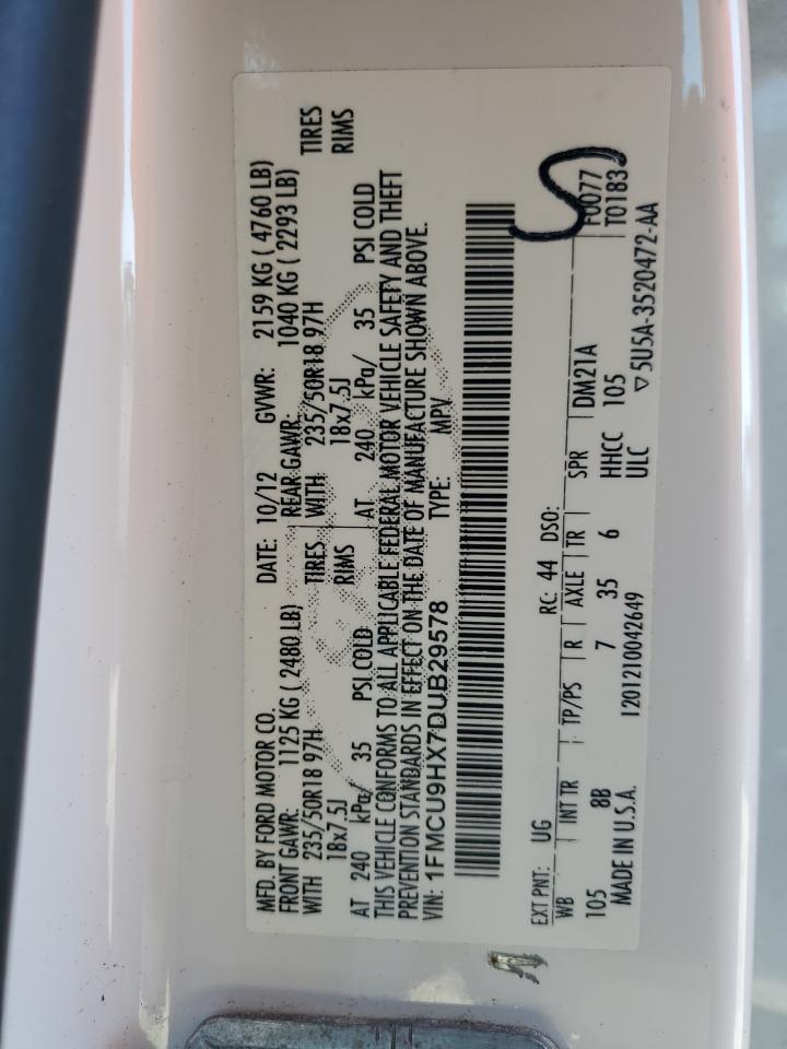 2013 Ford Escape Sel VIN: 1FMCU9HX7DUB29578 Lot: 90014185