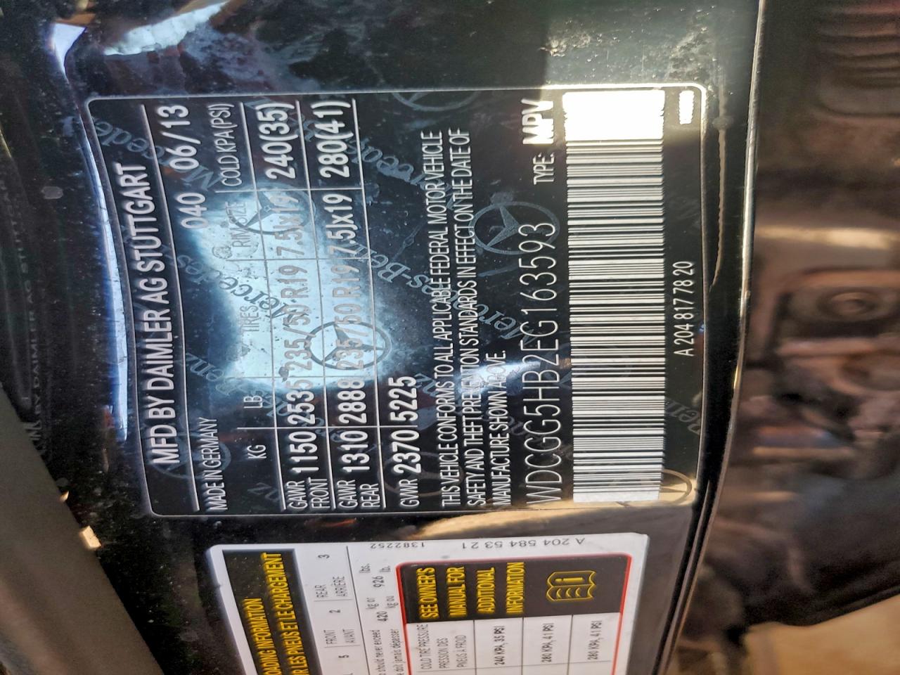 2014 Mercedes-Benz Glk 350 VIN: WDCGG5HB2EG163593 Lot: 94144945