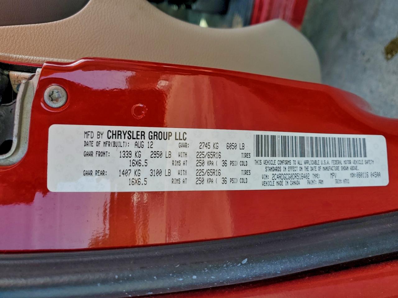 2013 Dodge Grand Caravan Sxt VIN: 2C4RDGCG0DR516402 Lot: 93518235