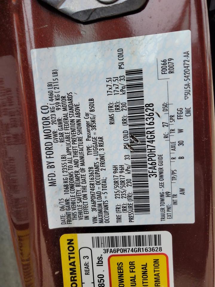 2016 Ford Fusion Se VIN: 3FA6P0H74GR163628 Lot: 92422815