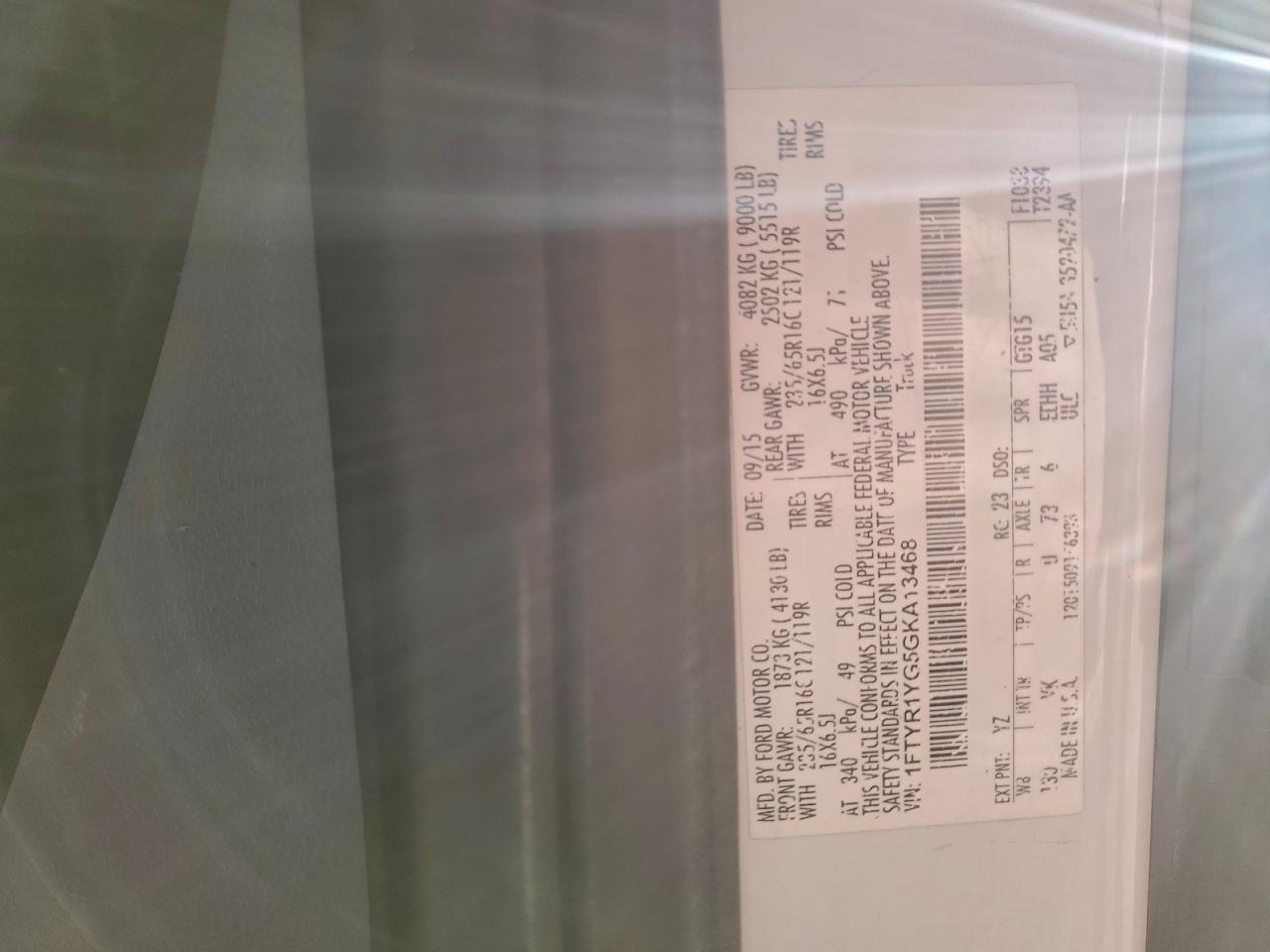 2016 Ford Transit T-250 VIN: 1FTYR1YG5GKA13468 Lot: 93816015