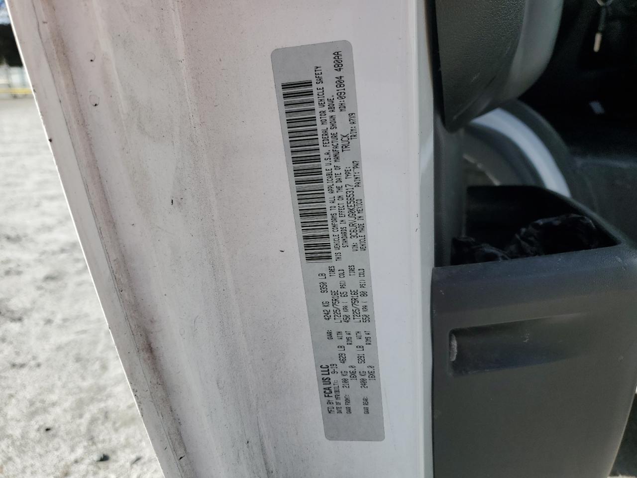 2019 Ram Promaster 3500 3500 High VIN: 3C6URVJG0KE565317 Lot: 92853505