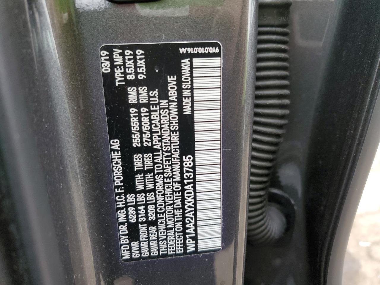 2019 Porsche Cayenne VIN: WP1AA2AYXKDA13785 Lot: 90894755