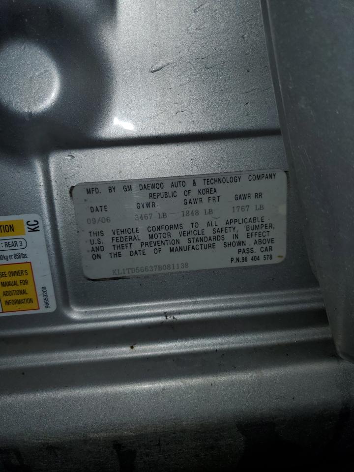 2007 Chevrolet Aveo Base VIN: KL1TD56637B081138 Lot: 93293925