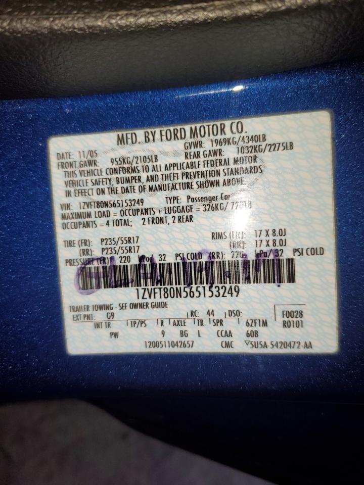 2006 Ford Mustang VIN: 1ZVFT80N565153249 Lot: 91665105