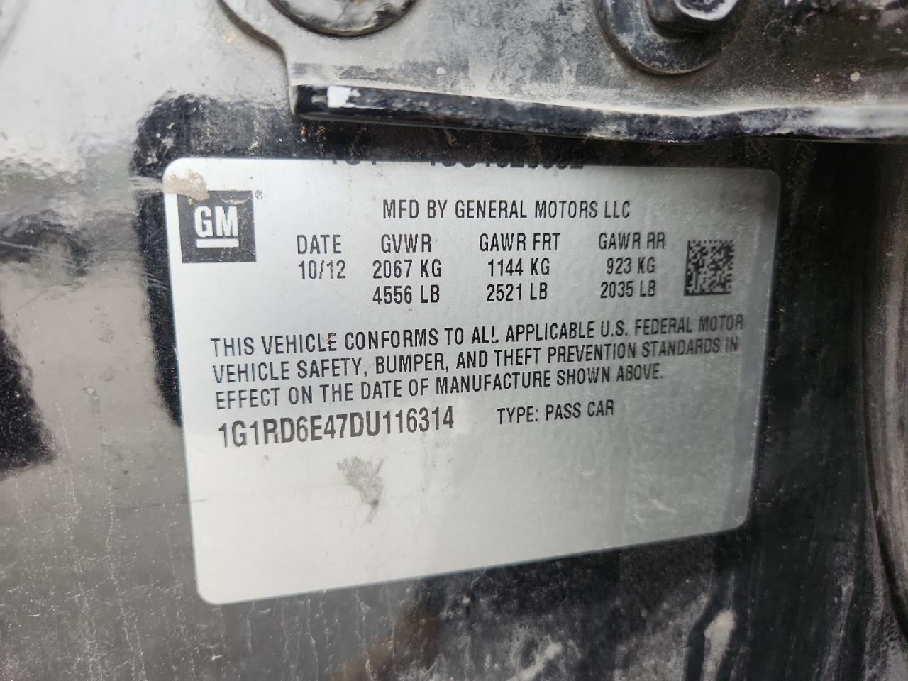 2013 Chevrolet Volt VIN: 1G1RD6E47DU116314 Lot: 91269185