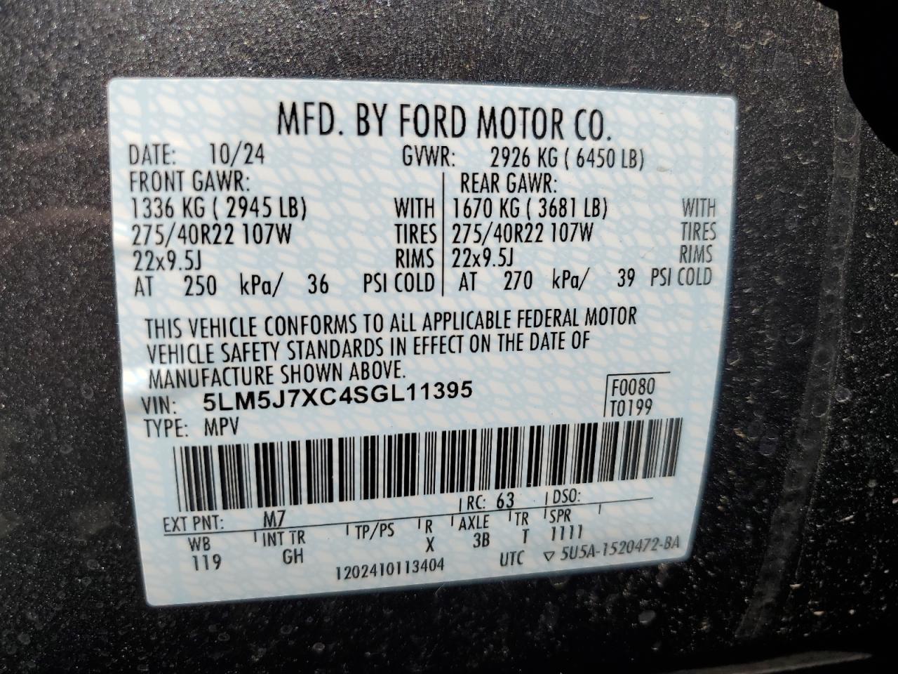 2025 Lincoln Aviator Reserve VIN: 5LM5J7XC4SGL11395 Lot: 91878775