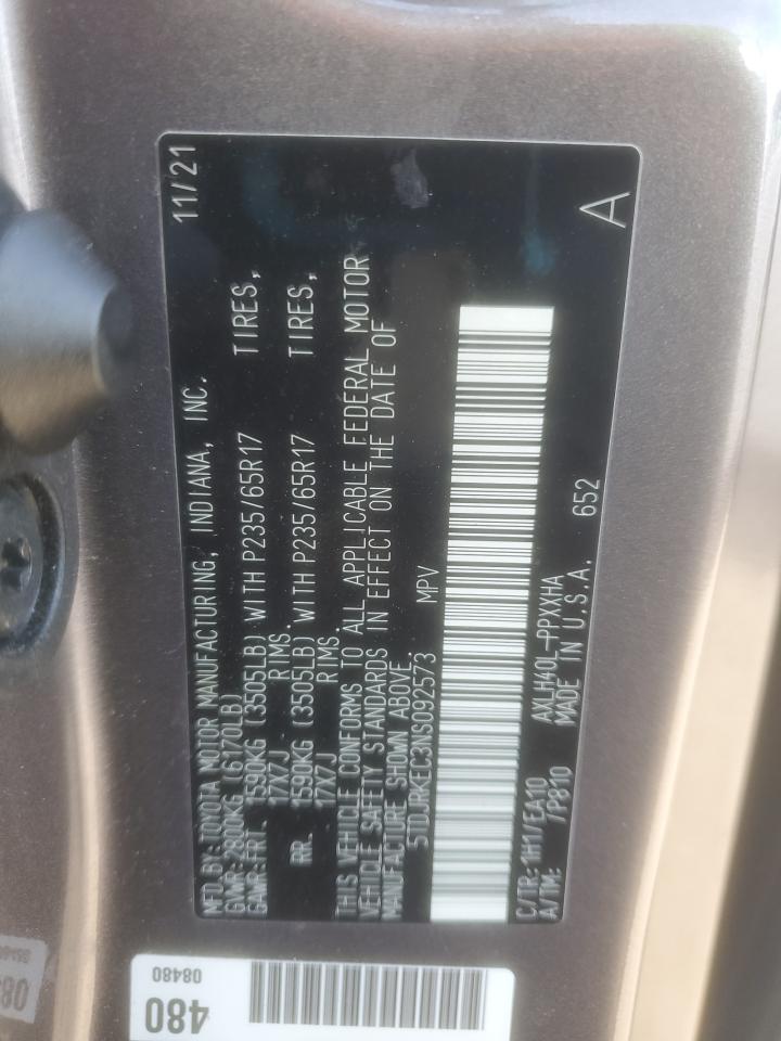 2022 Toyota Sienna Xle VIN: 5TDJRKEC3NS092573 Lot: 90937855