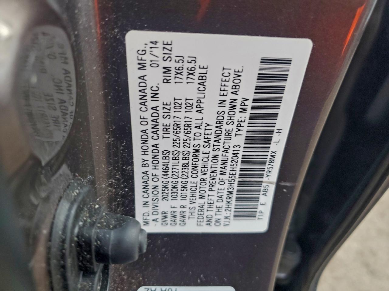 2014 Honda Cr-V Ex VIN: 2HKRM3H55EH520413 Lot: 93111855