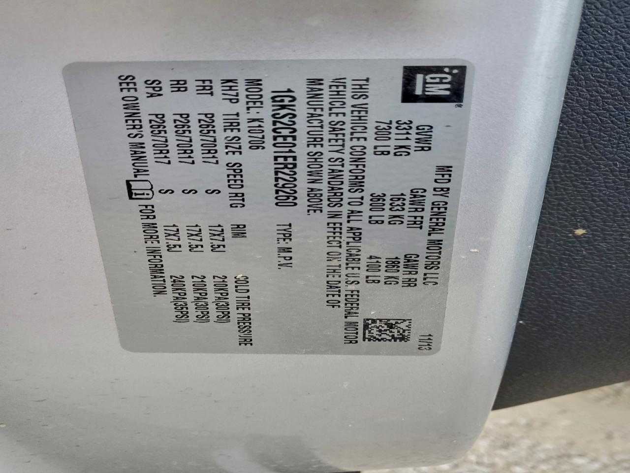 2014 GMC Yukon Slt VIN: 1GKS2CE01ER229260 Lot: 94534575