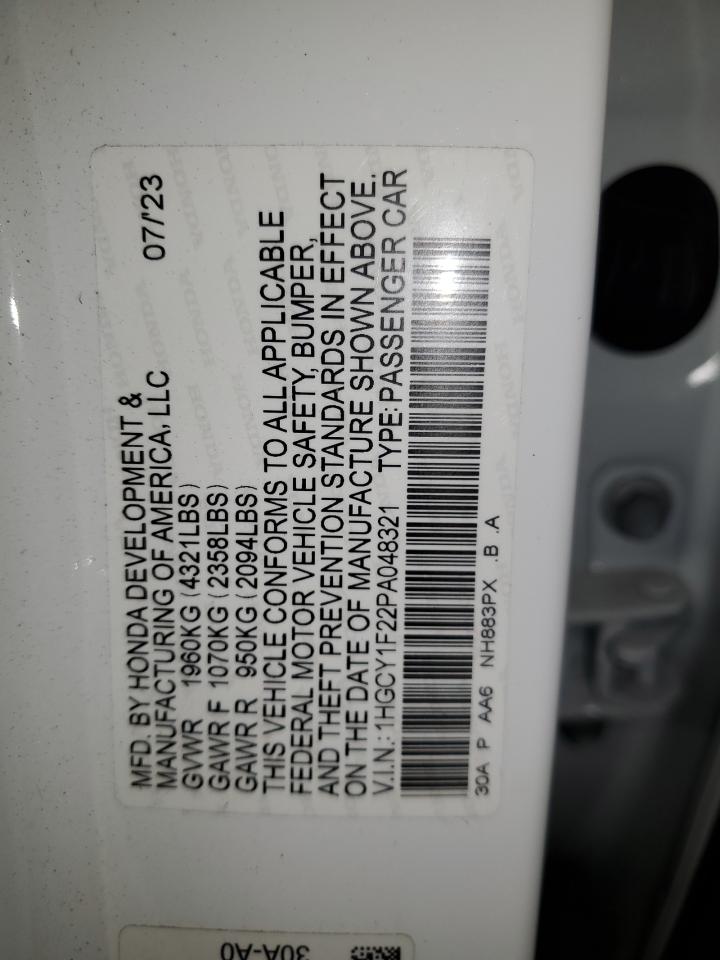 2023 Honda Accord Lx VIN: 1HGCY1F22PA048321 Lot: 92634395