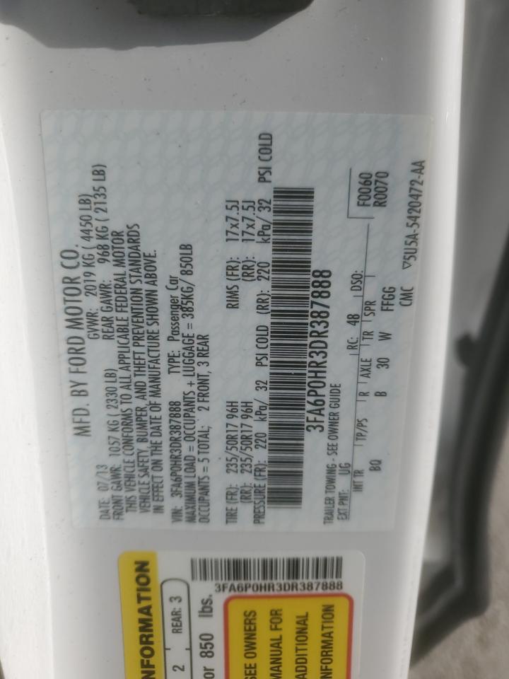 2013 Ford Fusion Se VIN: 3FA6P0HR3DR387888 Lot: 92915365