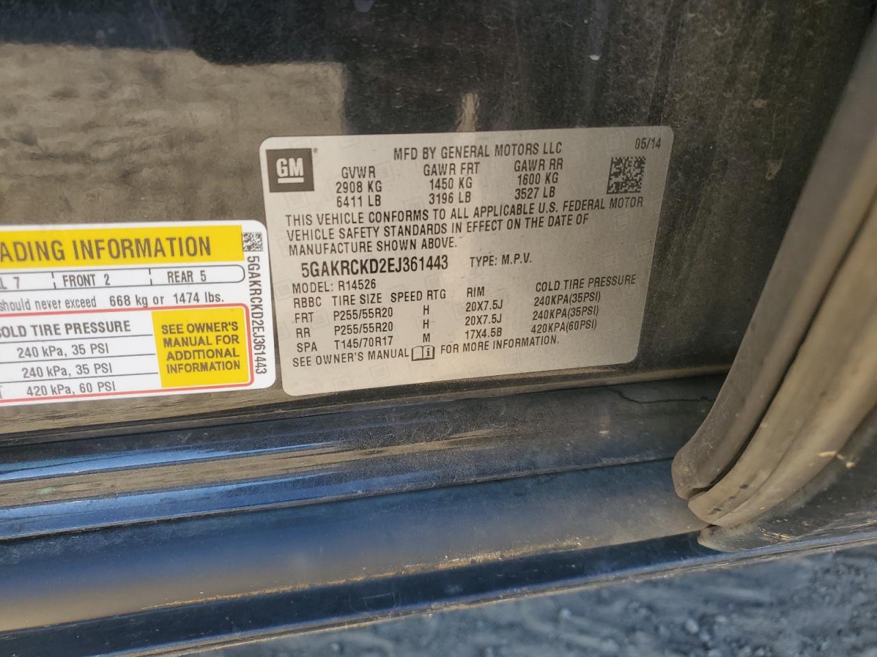 2014 Buick Enclave VIN: 5GAKRCKD2EJ361443 Lot: 89530495