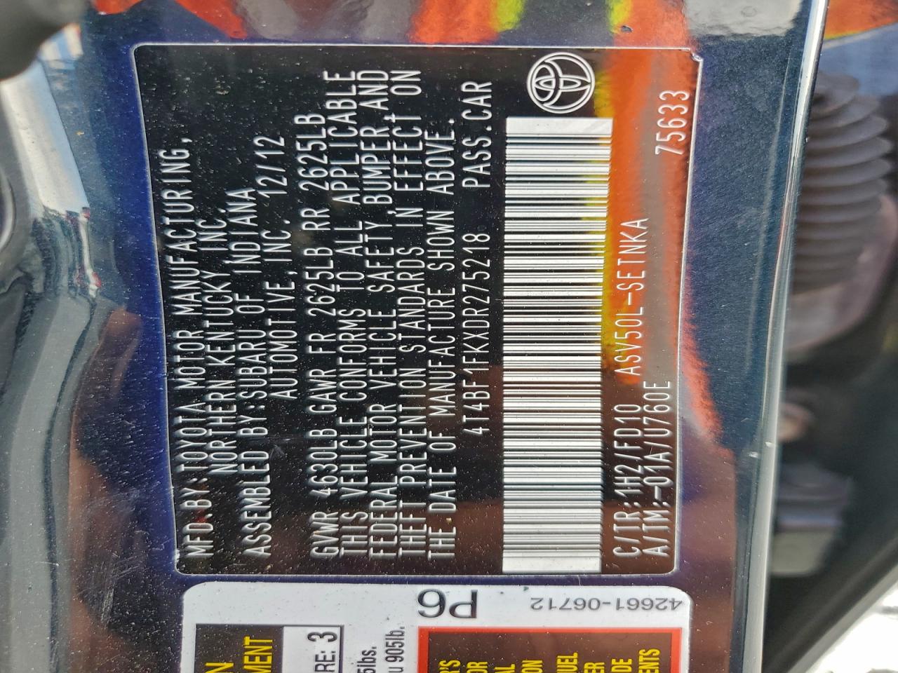 2013 Toyota Camry L VIN: 4T4BF1FKXDR275218 Lot: 94158285