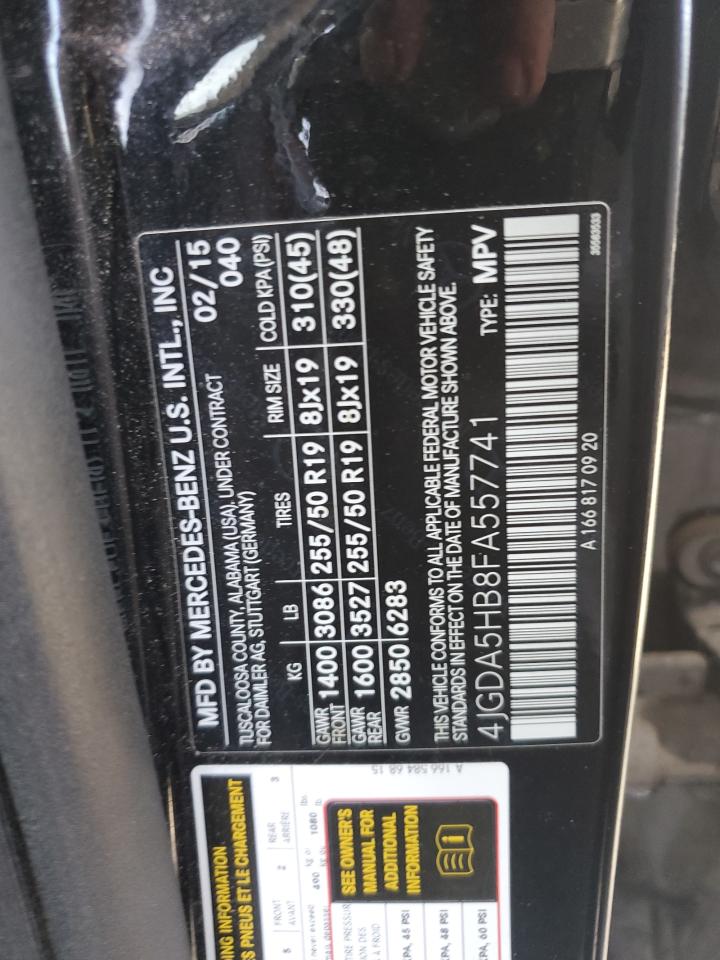 2015 Mercedes-Benz Ml 350 4Matic VIN: 4JGDA5HB8FA557741 Lot: 92020225