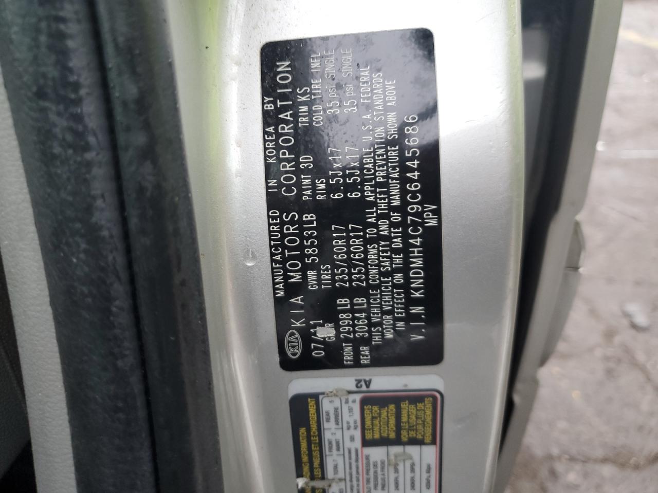 2012 Kia Sedona Ex VIN: KNDMH4C79C6445686 Lot: 91859285