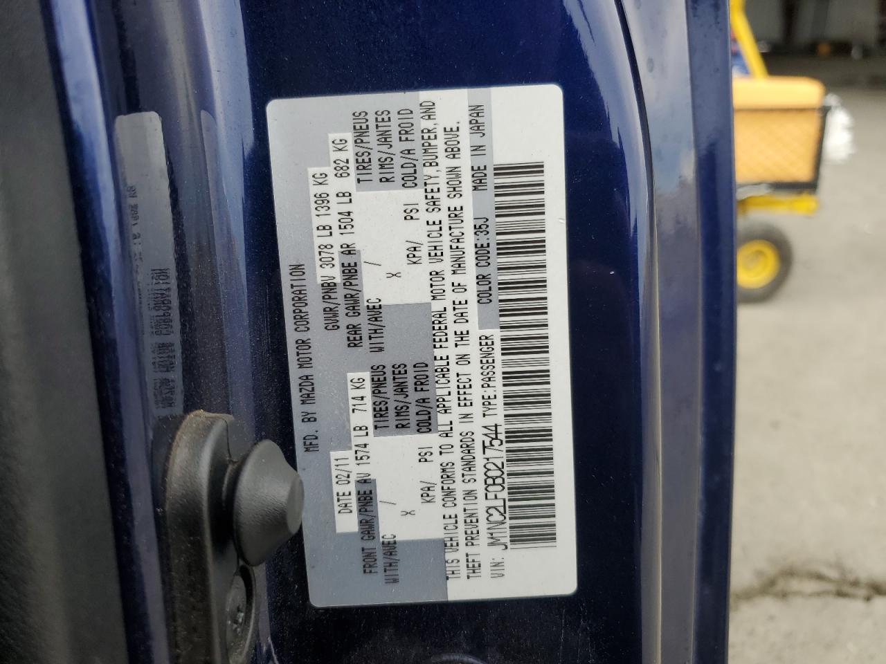 2011 Mazda Mx-5 Miata VIN: JM1NC2LF0B0217544 Lot: 92005185