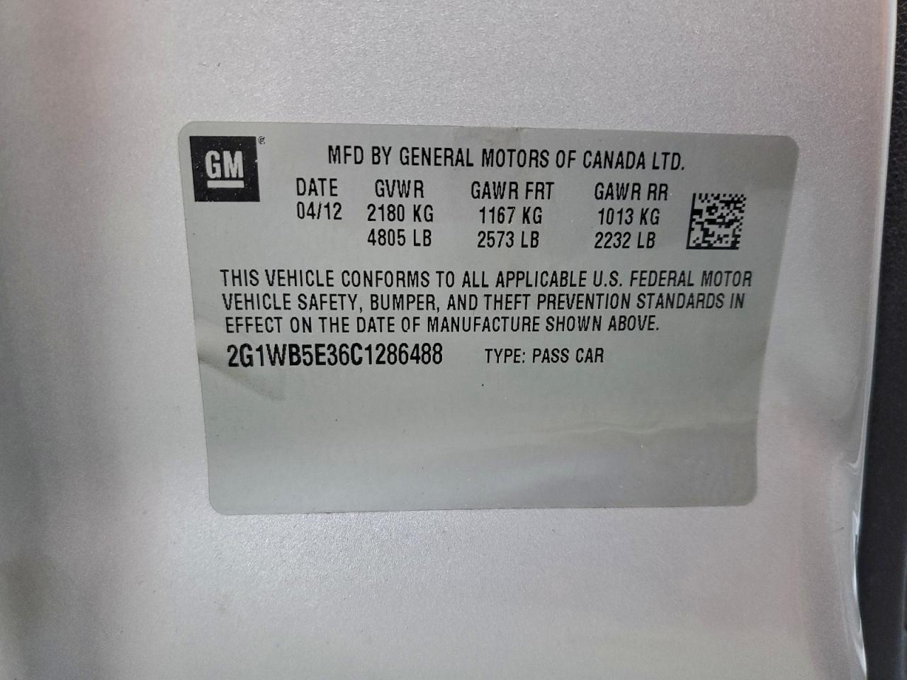 2012 Chevrolet Impala Lt VIN: 2G1WB5E36C1286488 Lot: 93922345