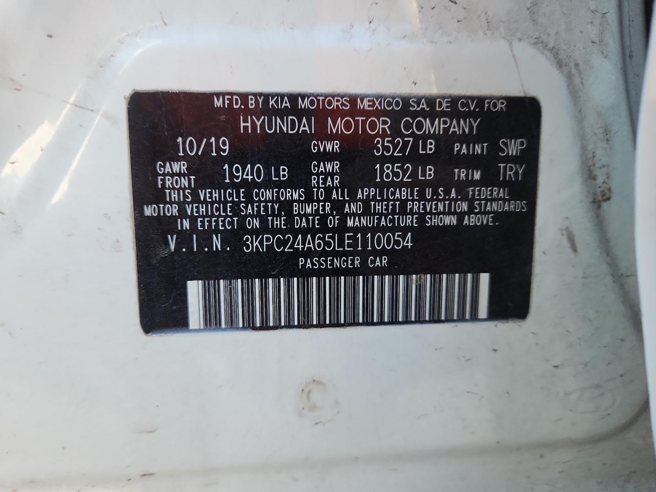 2020 Hyundai Accent Se VIN: 3KPC24A65LE110054 Lot: 93246845