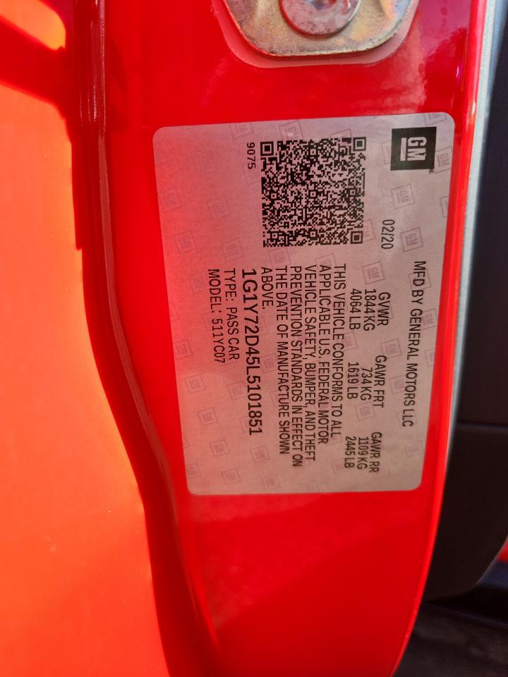 2020 Chevrolet Corvette Stingray 2Lt VIN: 1G1Y72D45L5101851 Lot: 91661125