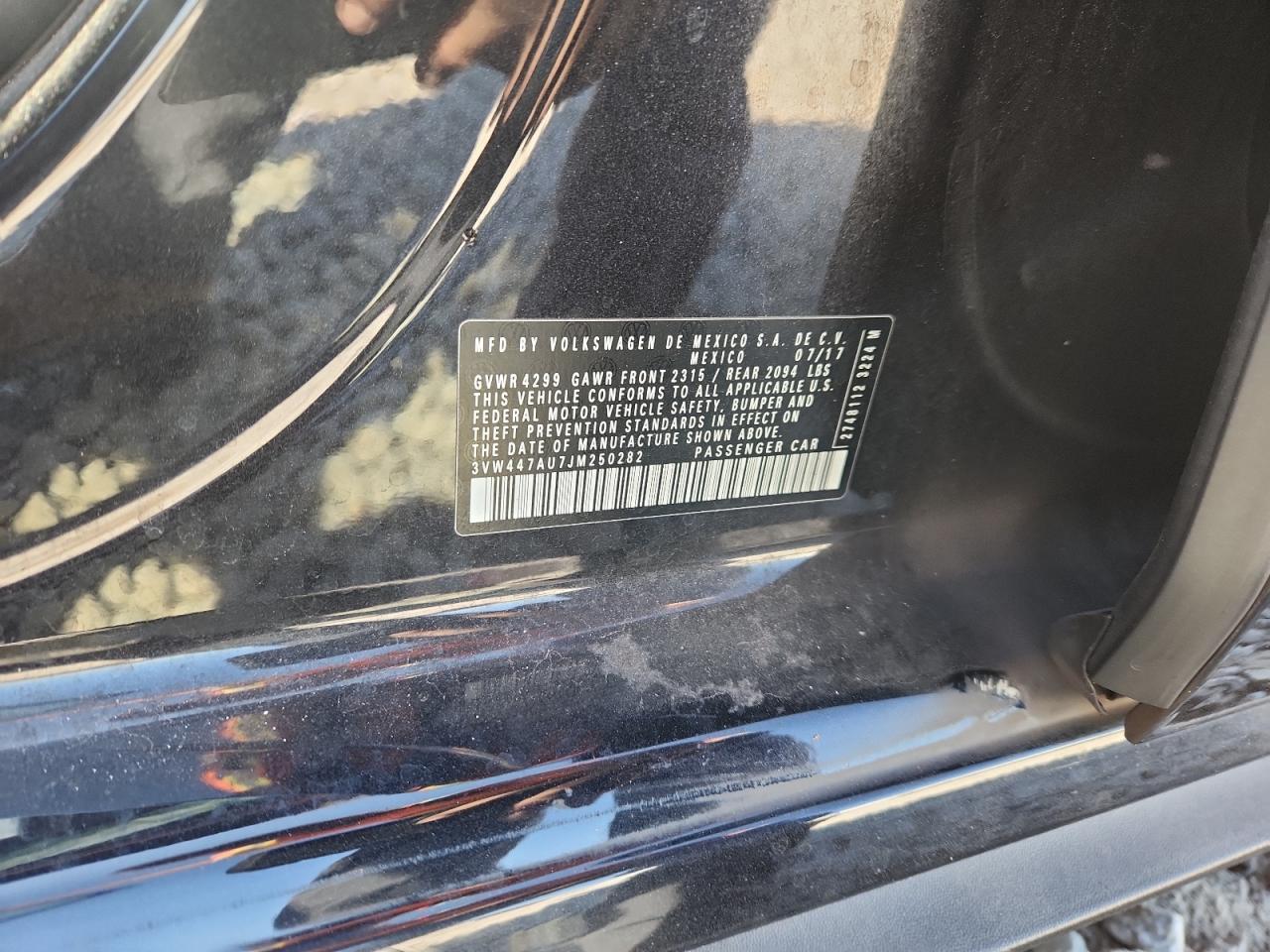 2018 Volkswagen Gti S/Se VIN: 3VW447AU7JM250282 Lot: 93221755