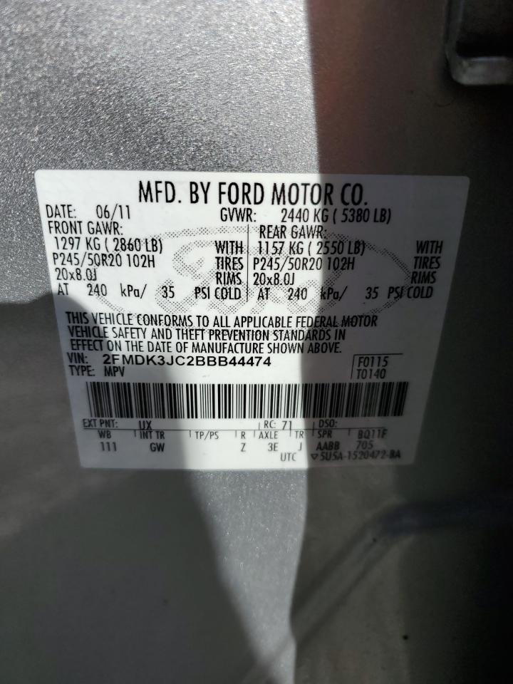 2011 Ford Edge Sel VIN: 2FMDK3JC2BBB44474 Lot: 92096015