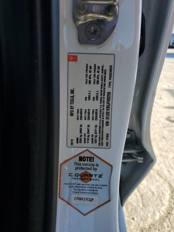 2018 Tesla Model 3 VIN: 5YJ3E1EB5JF092255 Lot: 90920025