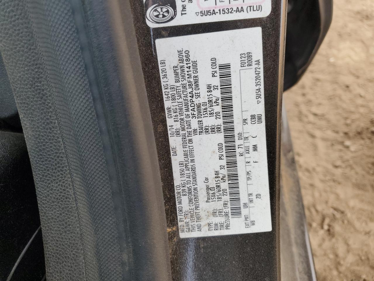 2015 Ford Fiesta S VIN: 3FADP4AJ8FM141860 Lot: 91668615