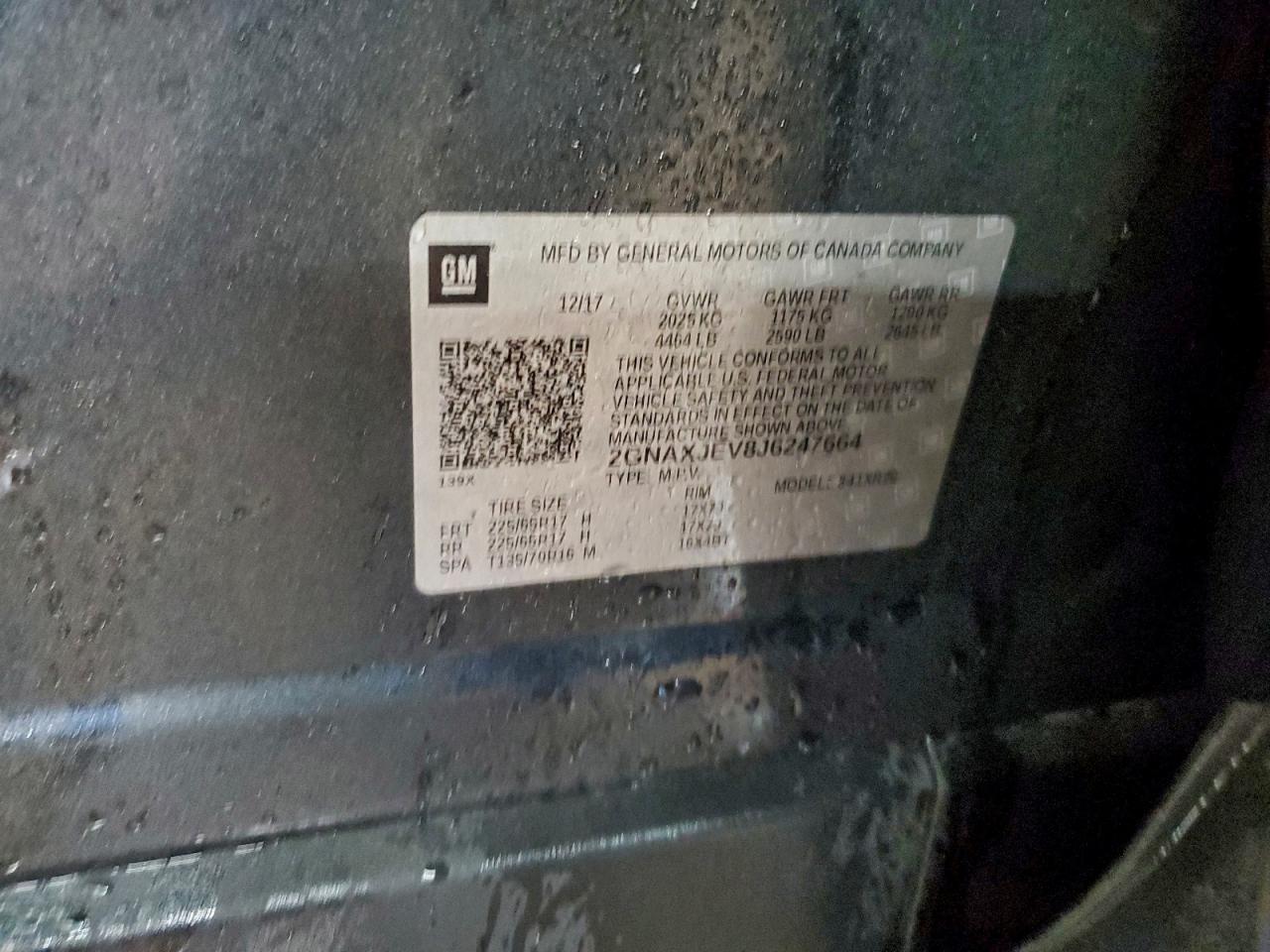 2018 Chevrolet Equinox Lt VIN: 2GNAXJEV8J6247664 Lot: 94169365